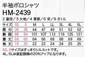HM2439 ポロシャツのサイズ画像