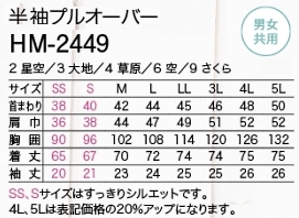 HM2449 ポロシャツのサイズ画像