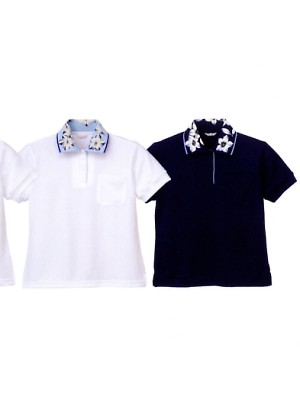 ユニフォーム40 6667 レディス花柄半袖ポロシャツ