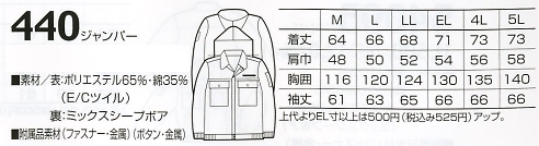440 ジャンパー(廃番)のサイズ画像