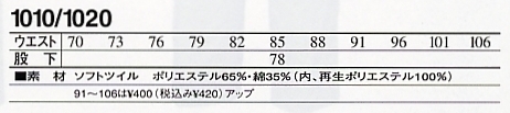 1010 パンツのサイズ画像