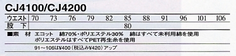 CJ4200 カーゴパンツのサイズ画像