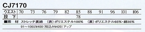 CJ7170 ツータックパンツのサイズ画像