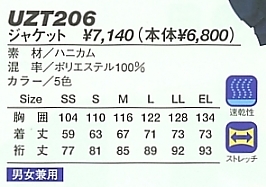 UZT206 ジャケット(12廃番)のサイズ画像