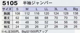 5105 半袖ブルゾンのサイズ画像