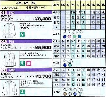 L7700 ジャケットのサイズ画像