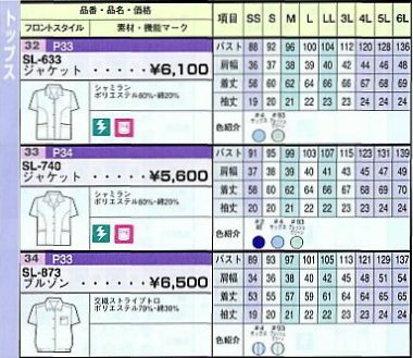 SL633 ジャケットのサイズ画像