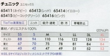 65411 チュニック(ネイビー)のサイズ画像