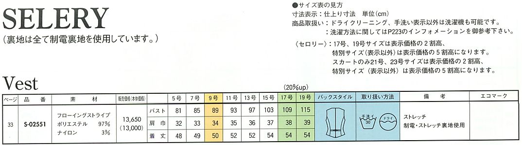 S02551 ベスト(事務服)のサイズ画像