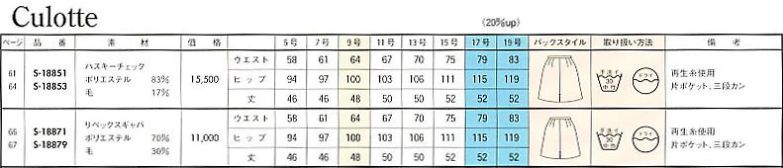 S18851 ラップキュロットのサイズ画像