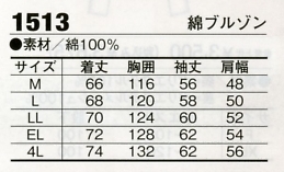 1513 ブルゾンのサイズ画像