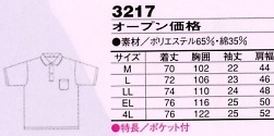 3217 T/C半袖鹿の子ポロシャツのサイズ画像