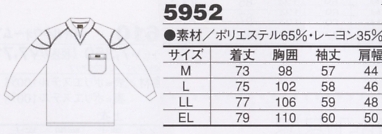 5952 T/R強肩鳶Tシャツのサイズ画像