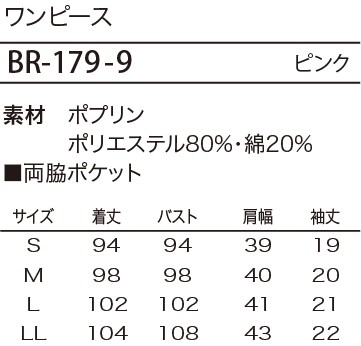 BR179 ワンピースのサイズ画像