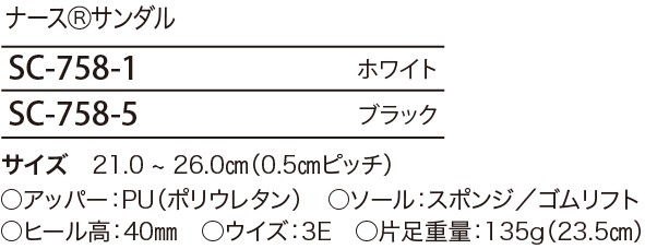SC758 ナースサンダルのサイズ画像