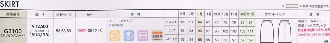 G3100 デザインスカートのサイズ画像