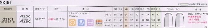 G3101 デザインスカートのサイズ画像