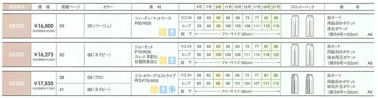 G5243 パンツのサイズ画像