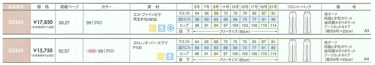 G5264 パンツのサイズ画像