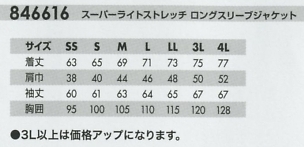 846616 ロングスリーブジャケットのサイズ画像