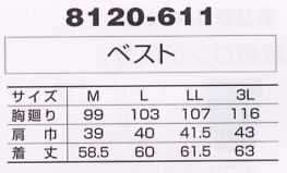 8120-611 ベストのサイズ画像