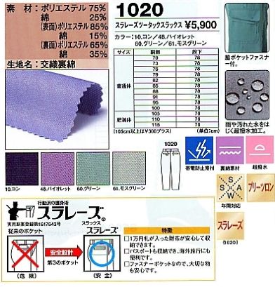 1020 スラレーズスラックスのサイズ画像