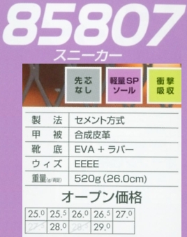 85807 スニーカー(廃番)のサイズ画像