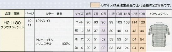H21180 オーバーブラウスのサイズ画像