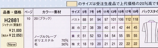 H2881 オーバーブラウス(12廃番)のサイズ画像