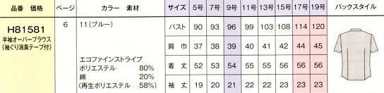 H81581 半袖オーバーブラウスのサイズ画像