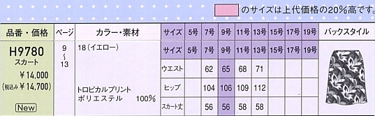 H9780 スカート(12廃番)のサイズ画像