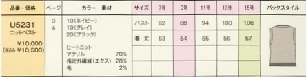 U5231 ニットベスト(事務服)(15廃番)のサイズ画像