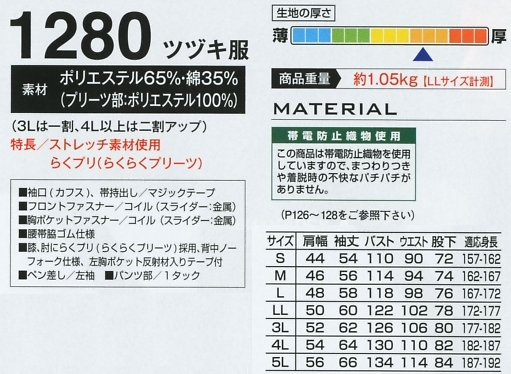 1280 ツナギのサイズ画像