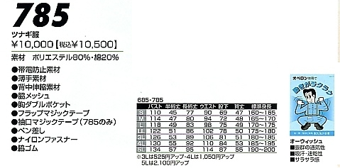 758 ツナギ服のサイズ画像