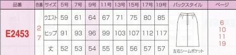 E2453 Aラインスカート(事務服)のサイズ画像